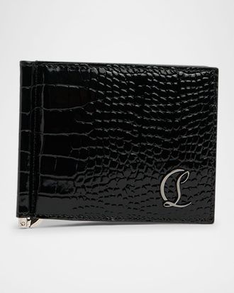 Christian Louboutin Mens Mooncrest Croc-Print Leather Money Clip Wallet