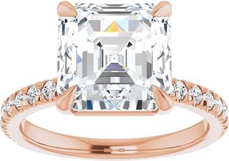 Pompeii3 5 1/3Ct Asscher Cut & Diamond Engagement Ring in White, Yellow, or Rose Gold