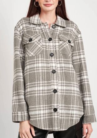 Emory Park Wool Blend Plaid Shacket In Grey