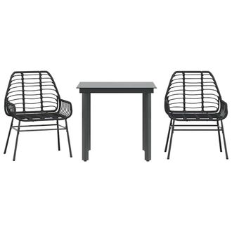 Berkfield Home 3 Piece Garden Dining Set Black Poly Rattan Glass