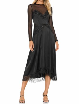 The Kooples Sheer Lace Beaded Long Sleeve Midi Dress In Black