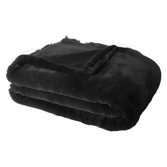 Alo Home Manta de imitaci&oacute;n piel negra antracita de pelo corto 170x130 cm