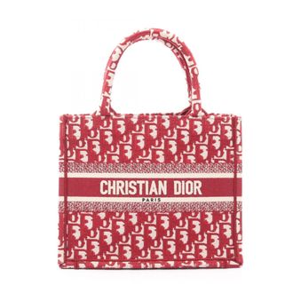 Dior Red Color White Canvas Tote Bag (Pre-Owned)