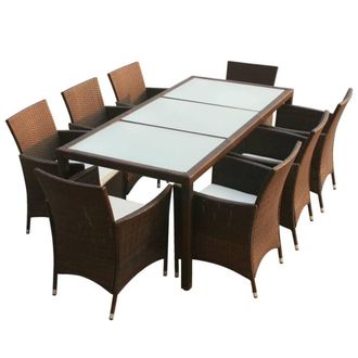 Berkfield Home 9 Piece Outdoor Dining Set with Cushions Poly Rattan Brown