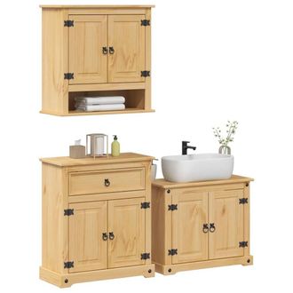 Berkfield Home 3 Piece Bathroom Furniture Set Corona Solid Wood Pine in Brown