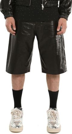 Purple Relaxed Sheepskin Leather Track Shorts in Black at Nordstrom, Size 33