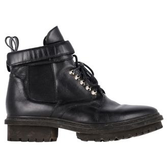 Balenciaga Pre-owned Womens Lace Up Combat Boots in Black Calfskin Leather - Size 39.5 EU/IT