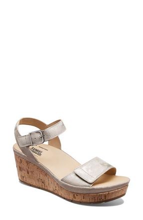 Samuel Hubbard Portola Two-Strap Wedge Sandal in Champagne Suede at Nordstrom, Size 10.5