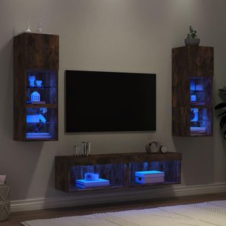 vidaXL Vidaxl - Muebles Tv Pared Con Led 6 Pzas Madera Ingenier&iacute;a Roble Ahumado