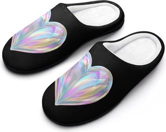 Generic Laser Rainbow Heart Slippers Men Winter Warm Cotton Anti-Slip Indoor Slip-Ons House Shoes