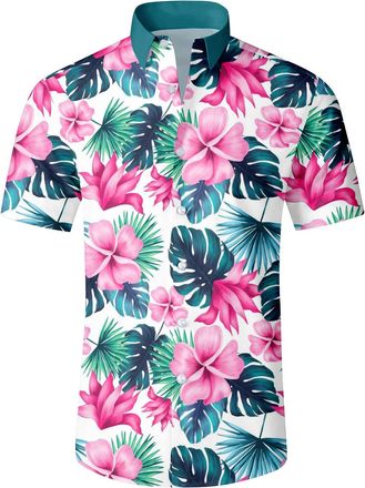 Generic Mens Hawaiian Shirt - Beach Shirts Summer Button Down Short Sleeve Tropical Tops Print Beach Clothes (UK, Alpha, 3XL, Regular, Regular, 7)