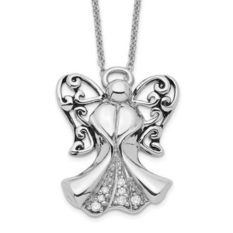 Diamond2Deal Sterling Silver Cubic Zirconia Antiqued Angel of Strength Necklace