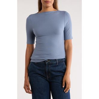 Nordstrom Rack Boat Neck Ribbed T-Shirt in Blue Chip at Nordstrom Rack, Size Xx-Small