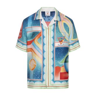 Casablanca Short Sleeve Shirts, male, Multicolor, 2XL, Galaxy Court Short Sleeve Silk Shirt