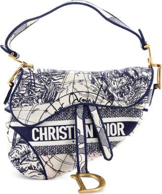 Dior Saddle Bag Logo Embroidered Canvas Medium shoulder bag - Blu
