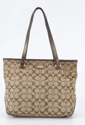 Coach Beige Leather Canvas Handbag Shoulder Bag Tote Bag (Pre-Owned)