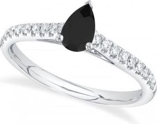 Allurez Pear Black Diamond Solitaire Engagement Ring 14K White Gold (0.59ct)