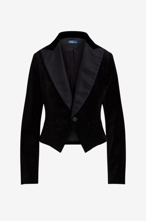 Polo Ralph Lauren Verk&uuml;rzter taillierter Blazer aus Samt und Satin, Damen, Schwarz, 8