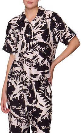 Melloday Easy Woven Pullover Shirt in White Black Leaf at Nordstrom, Size X-Small