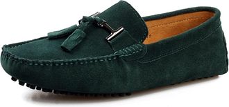 Generic Mens Shoes Mens Loafers Shoe Suede Vamp Stitching Details Genuine Leather Round Toe Comfortable Lightweight Anti-Slip Wedding Slip-on(Dark Green,10.5 