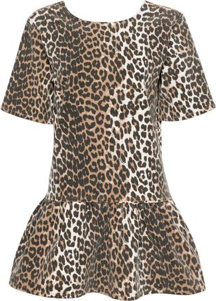 Ganni leopard-print denim minidress - women - Organic Cotton/Cotton - 36 - Brown