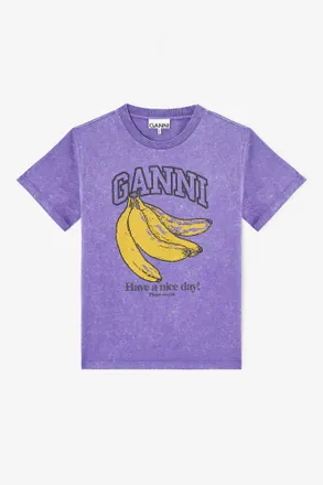 Ganni Purple Vintage Wash T-shirt - Size XXS Organic Cotton