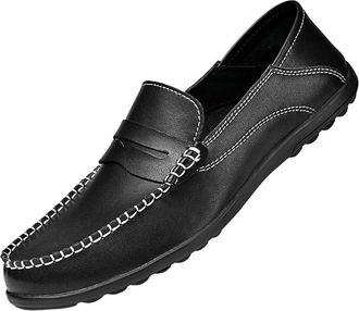 Generic Mens Slip On Driving Moccasins Soft Sole Loafers Minimalist Casual Shoes Comfortable Work Shoes for Men Fashion Simple Design(Black,10.5)