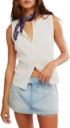 Free People Tilly Rib Button-Up Top in Ivory at Nordstrom, Size X-Large