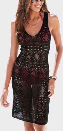 Lascana Womens Crochet Short Dress Cover Up in Black at Nordstrom, Size 14
