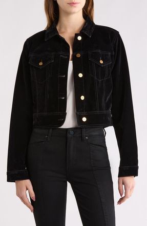 Paige Chantal Crop Jacket in Onyx Rich Velvet at Nordstrom, Size X-Large