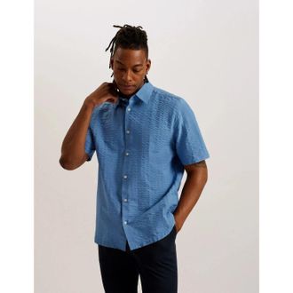 Ted Baker Verdon Shirt Mens Blue Seercucker Stripe Stretch Button Up GBO2685