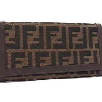 Fendi Brown Canvas Leather Long Wallet (Bi-Fold) (Pre-Owned)