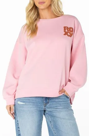 Roxy Morning Stroll Oversize Logo Graphic Sweatshirt in Coral Blush at Nordstrom, Size Xx-Large