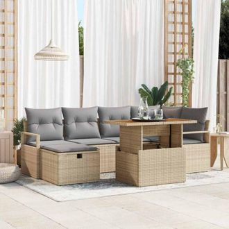 vidaXL Vidaxl - Conjunto De Sof&aacute; De Jard&iacute;n Con Coj&iacute;n 7 Pcs Beige Polirat&aacute;n