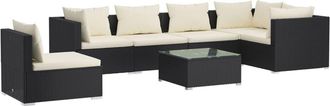 vidaXL Set De Muebles De Jard&iacute;n 7 Pzas Y Cojines Rat&aacute;n Sint&eacute;tico Negro Vidaxl
