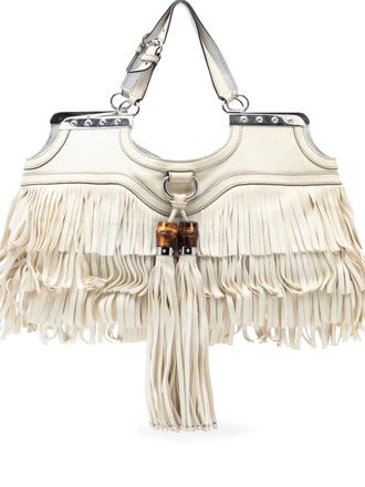 Gucci 2000-2015 Leather Fringe Bamboo Tassel shoulder bag - White