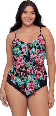 Trimshaper Ronnie 2 Tier Ruffle Tankini Swimsuit Top in Blooming Beauty at Nordstrom, Size 12