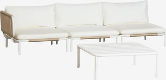 Sklum Conjunto De Jard&iacute;n Con Sof&aacute; Modular Esquinero De 3 Piezas Y Mesa De Centro En Acero Roubly Sklum