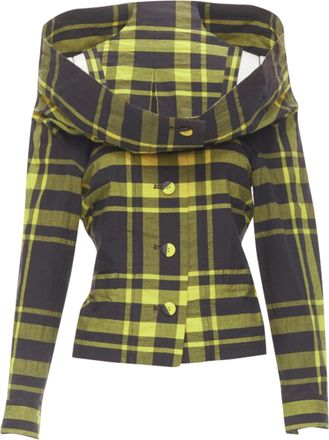Issey Miyake check plaid cotton stand collar shirt