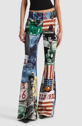 Alice & Olivia Kai Low Rise Flare Patchwork Jeans in Open Road at Nordstrom, Size 32