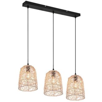 Trio Leuchten Lovis Sospensione 3 Diffusori In Rattan Naturale L. 76cm