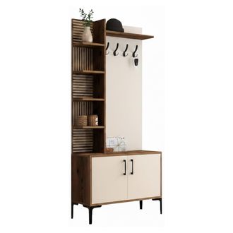 Dmora Mueble De Entrada Loredana, 4 Estantes, Perchero, 2 Puertas, 90x35x200h Cm Marr&oacute;n Nogal