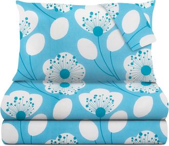 KASANOVA Completo letto matrimoniale azzurro fiori bianchi