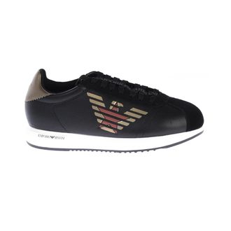 Emporio Armani Leather Logoed Sneakers - Heren - Sneakers - Zwart - 41 1/2 EU - Leer - Schoenen