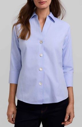 Foxcroft Paityn Non-Iron Cotton Shirt in Blue Wave at Nordstrom, Size 12