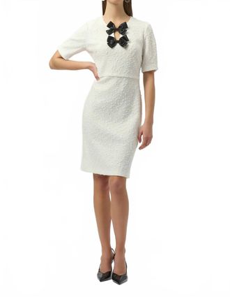 Joseph Ribkoff Bow Accent Short Sleeves Shift Dress In Winter White