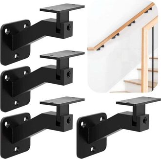 Elle Soportes Cuadrados Para Pasamanos - Soportes Ajustables Para Pasamanos De Escaleras Interiores - Para Escaleras Y Pasillos - Juego De 4 - Negro