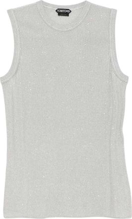 Tom Ford Silver Embellished Crew Neck Top