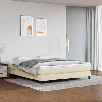 vidaXL Cama Box Spring Con Colch&oacute;n Cuero Sint&eacute;tico Crema 160x200 Cm Vidaxl