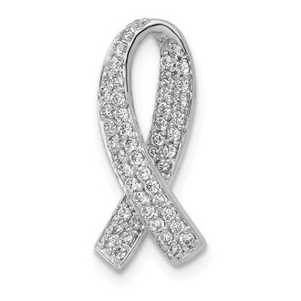 Diamond2Deal 14k White Gold 1/3 Ct Lab Grown Diamond Awareness Ribbon Chain Slide Pendant